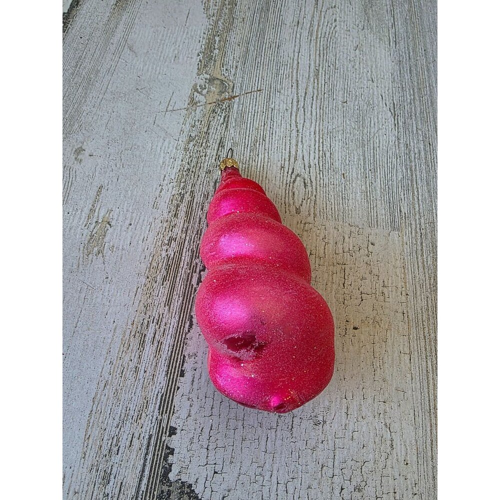 Radko vintage pink sea swirl glitter shell seashell ornament glass Beach Hawaiia